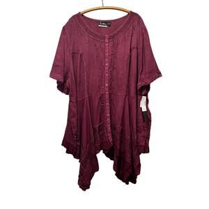 Added Dimensions by Catherine’s Women's Blouse Burgundy Size 5X Embroidered Lace